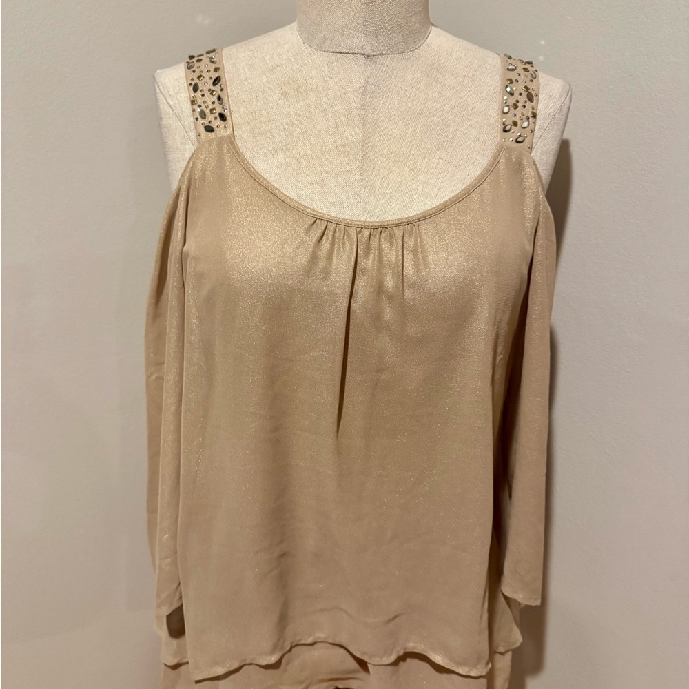 NWT - Elegant Beige Women's Top with Embellished Straps